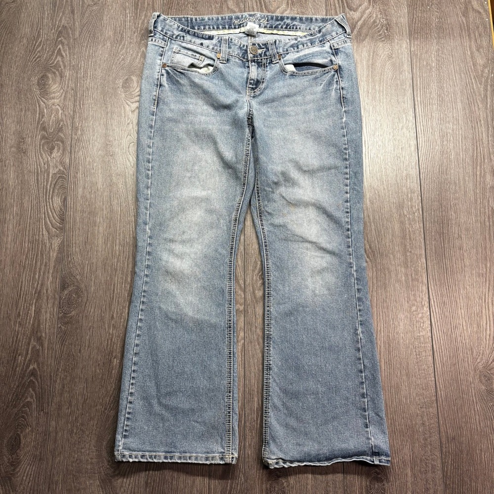Maurices Womens Y2K Flare Jeans Light Wash Embroidered Pockets Size 14 Short